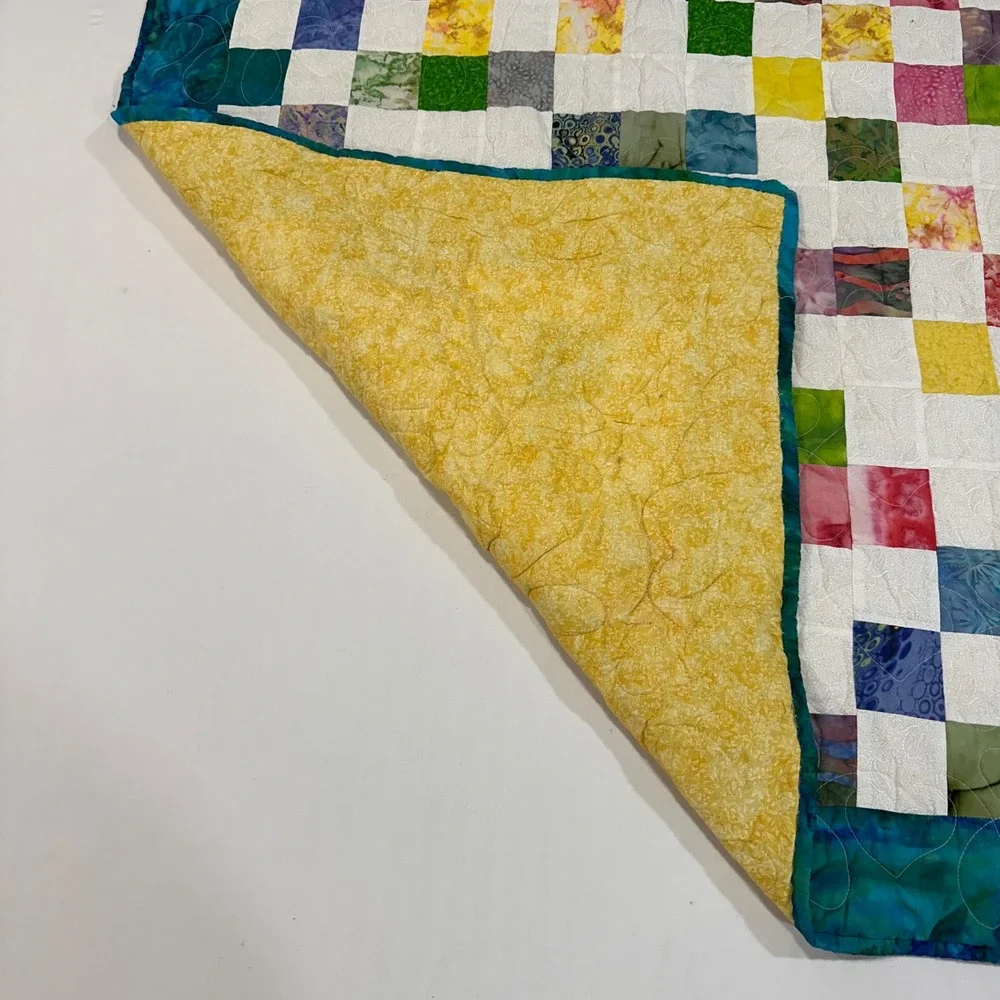 Handmade Batik Patchwork Quilt Multi 51x35 Heart Stitch Tie Dye‎ | Cottagecore